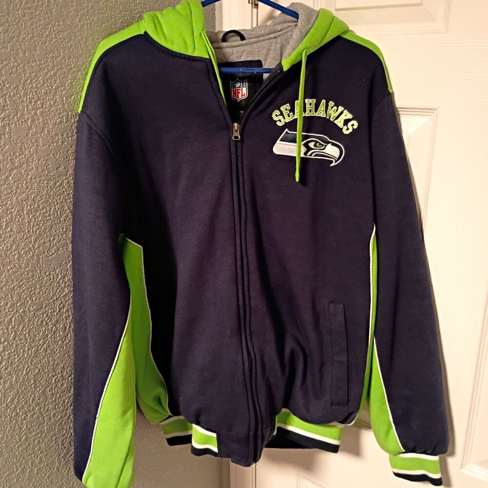 NFL Seattle Seahawks NFL Football Full Zip Hooded Jacket, XL, Navy/Green/Gray
